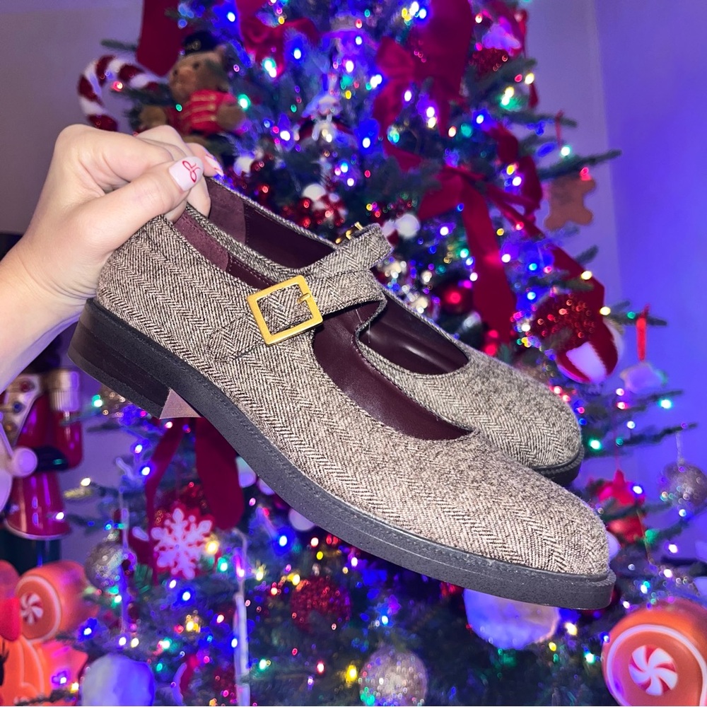 Brown and Black Tweed Herringbone Flat Mary Janes Franco Sarto